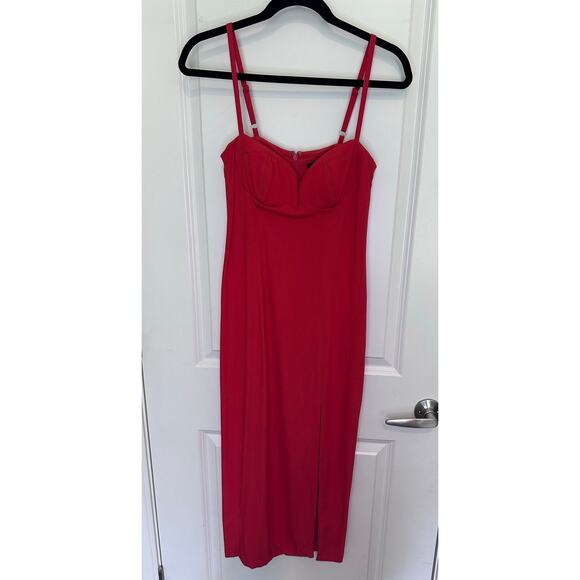 J Crew Women's sz 0 Crepe Bustier Poppy Red Dress Side Slit Night Out Date Night - Picture 2 of 12